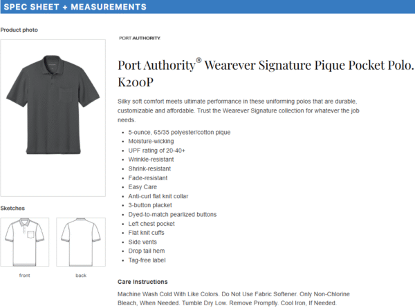 K200P Port Authority® Wearever Signature Pique Pocket Polo XS-6XL - Image 10